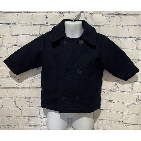 The Childrens Place Baby Boys Winter Pea Coat Wool Blend Jacket Navy 6-9 Months - Picture 1 of 6
